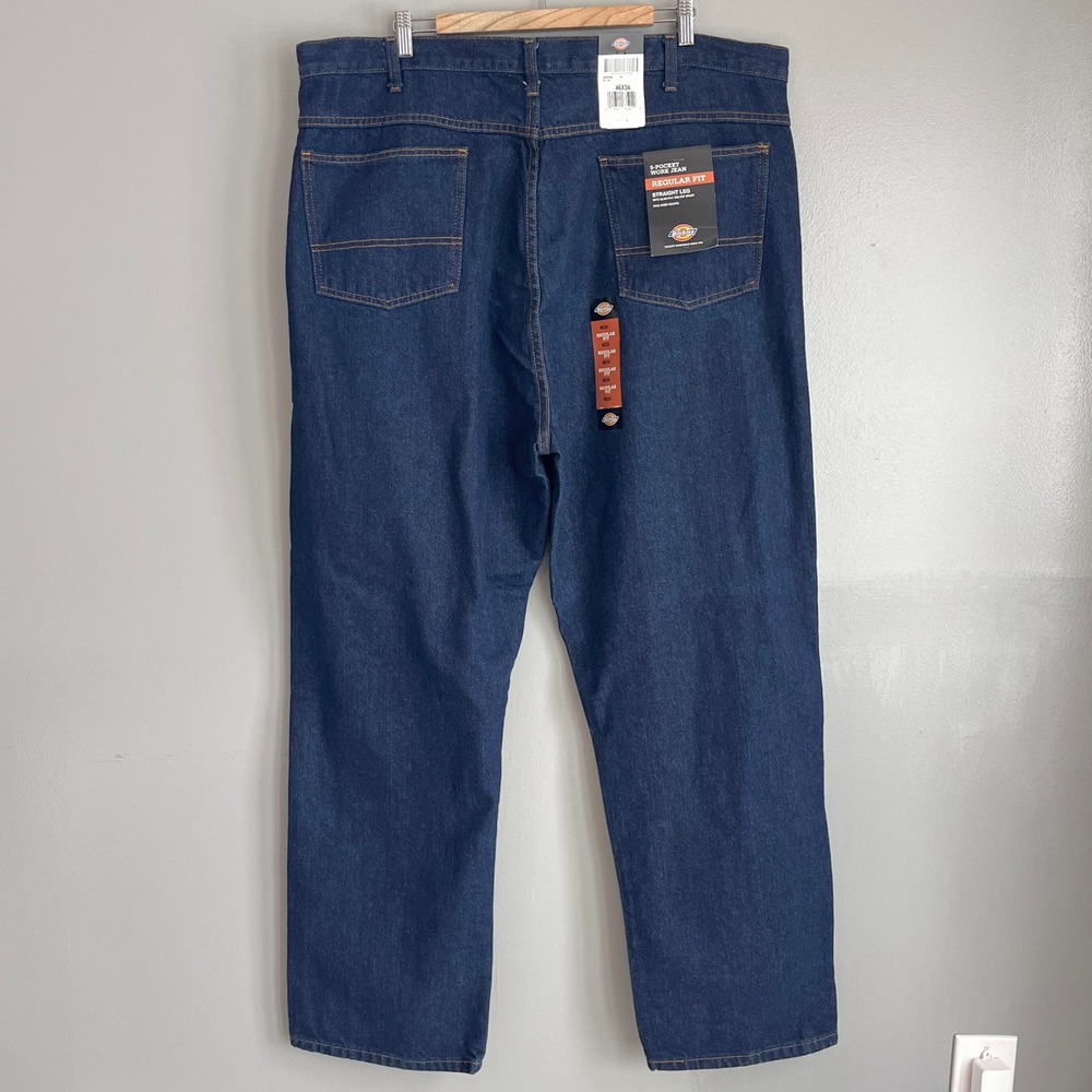 Dickies Regular Fit Work Jeans Mens 46x34 Blue Straight Leg Denim Workwear NWT